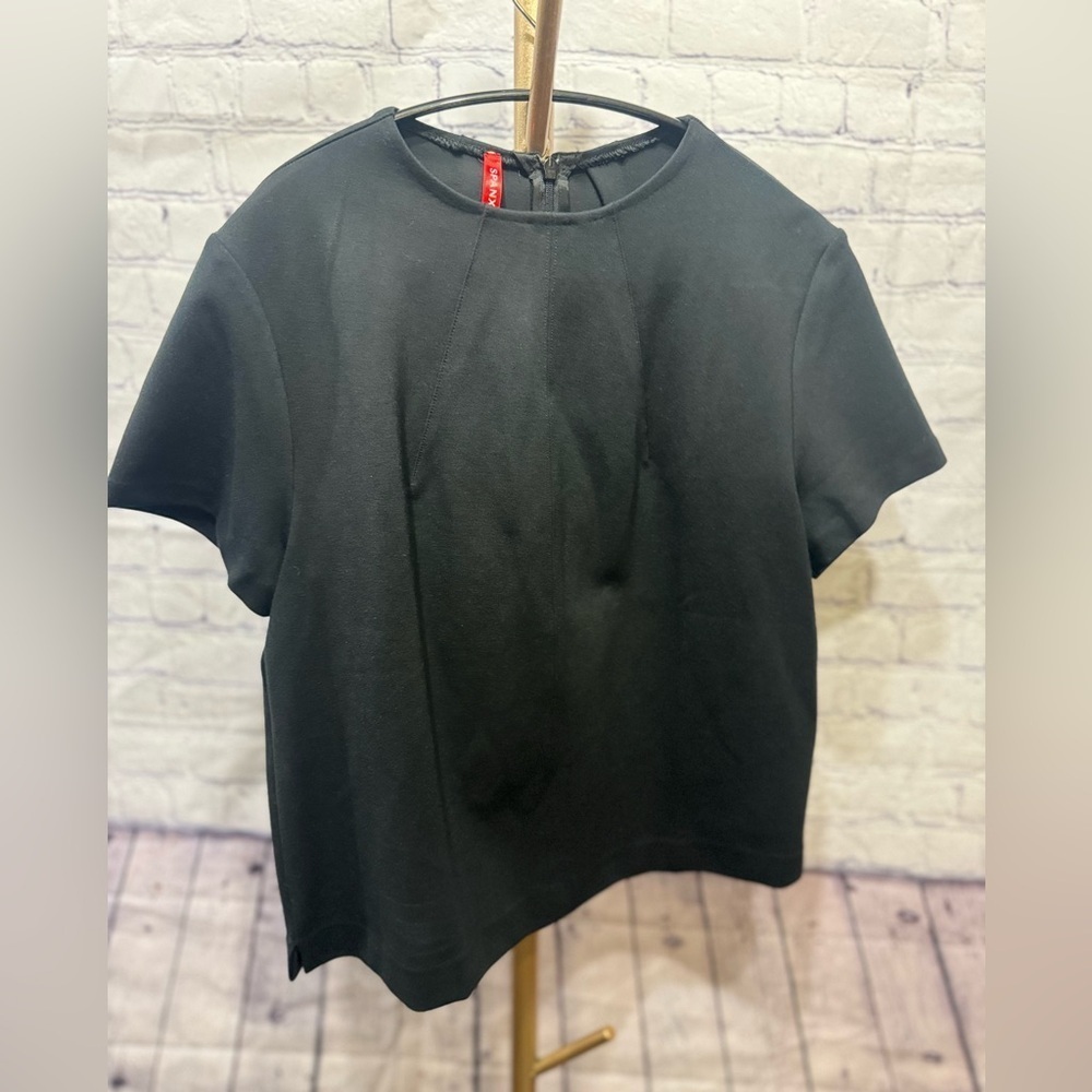 SPANX The Perfect Funnel Top Ponte Shirt Zip Back Short Sleeve Slimming Medium - Picture 6 of 15